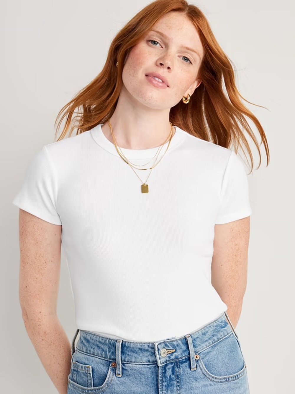 Old Navy Women's White Ribbed Short-Sleeve Tee